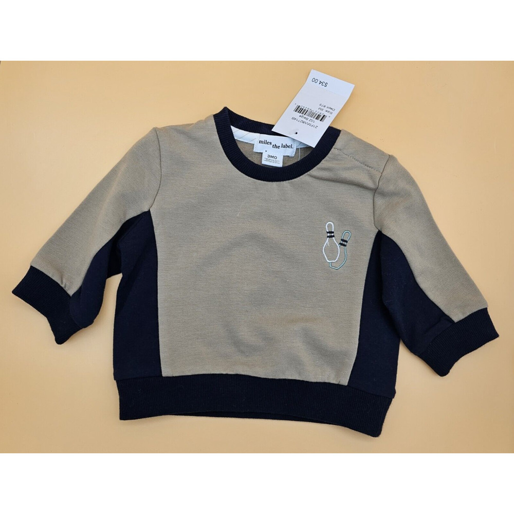 Miles The Label Baby Boy SZ 3 Months Lucky Bowling Pins Strike Beige Sweatshirt